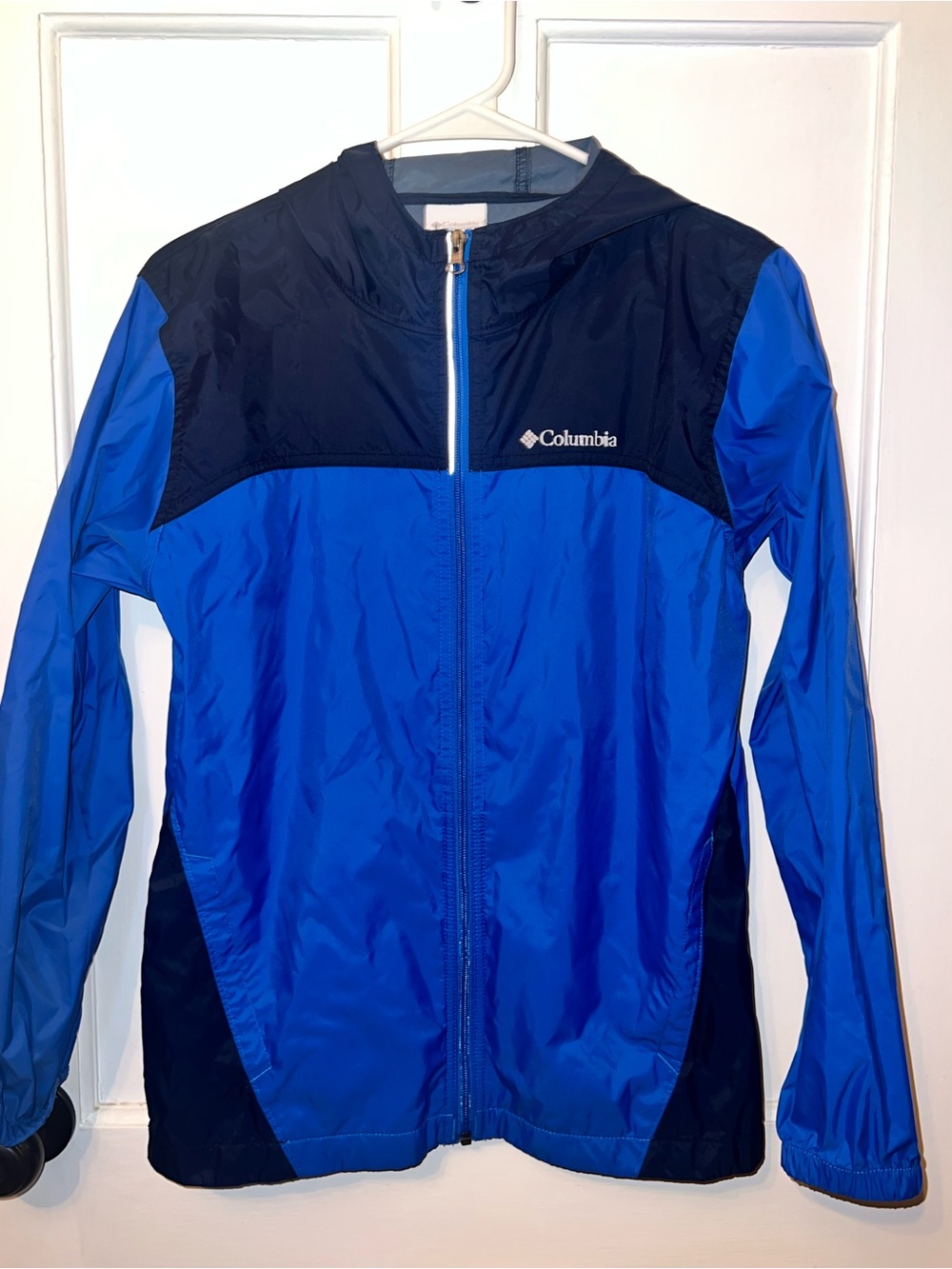 Columbia Navy and Light Blue Hooded Raincoat